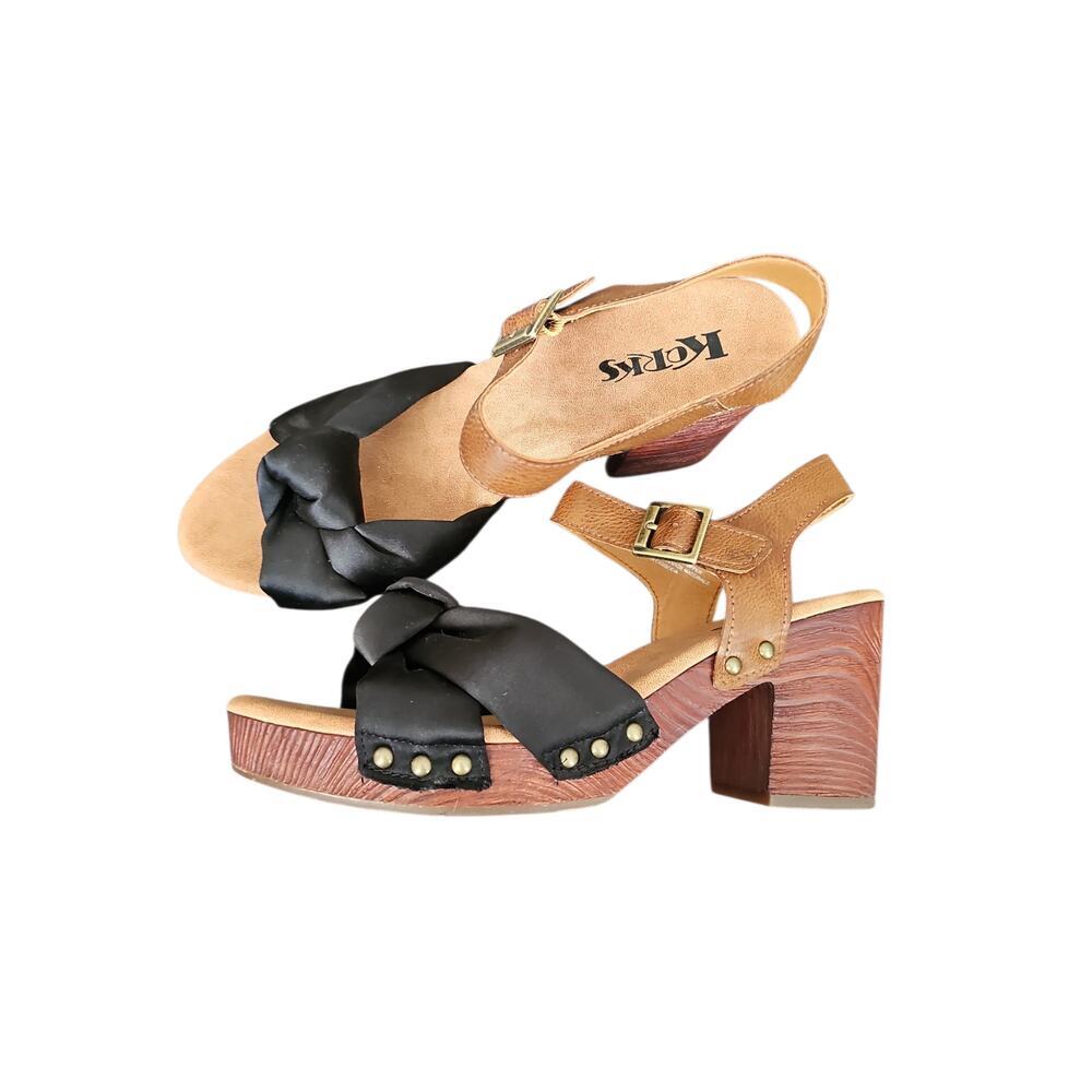 KORKS BY KORK-EASE Natalia Knot Sandal Mule Clog Heel black satin SZ 11 SH293